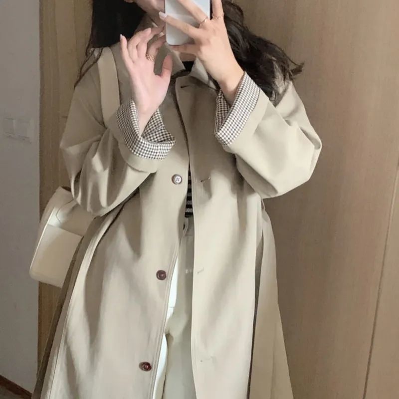 Early Autumn Coat Coat Women's 2023 New Spring and Autumn khaki Small Korean-style British-style Mid-length