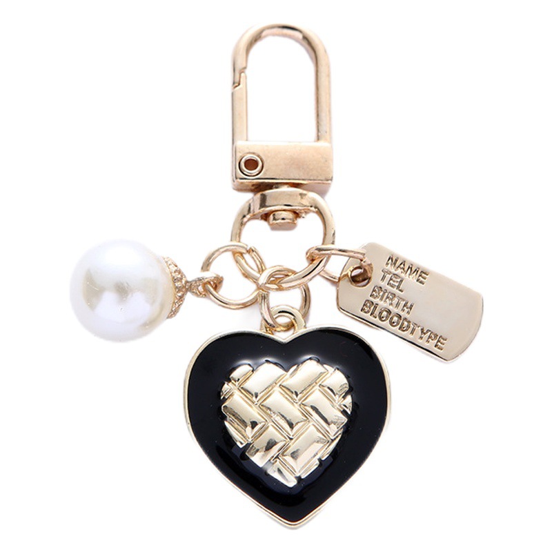 New Love Alloy Car Keychain Wholesale Creative Letter Square Pearl Pendant Headphone Cover Bag Decoration