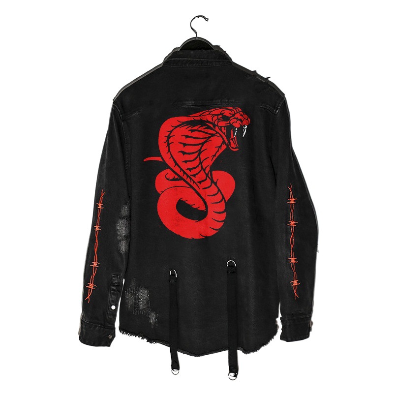 Cross-border European and American men's jacket spring and autumn trendy skull long-sleeved coat plus size lapel all-matching Denim top