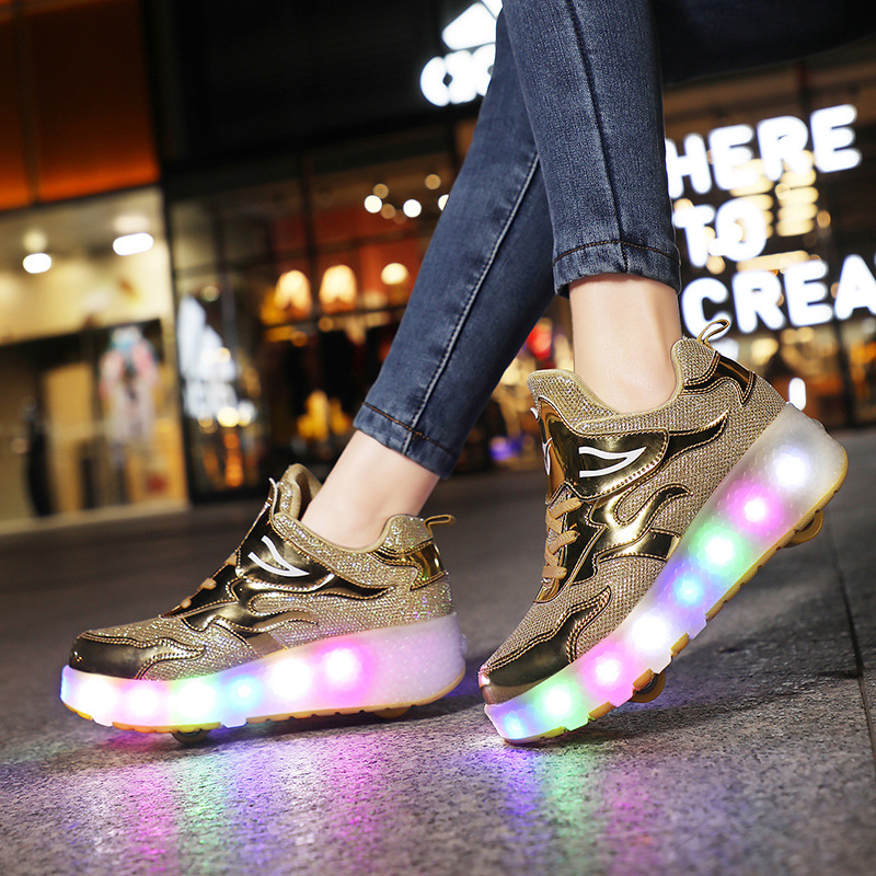 Picture of Cross-border foreign trade heloon shoes for girls roller shoes outdoor sports roller skates charging belt switch luminous shoes double wheel
