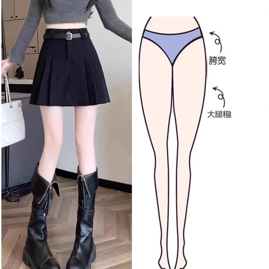 A- line Short Skirt Women's 2024 Autumn and Winter New Pleated Skirt High Waist Corduroy Woolen Shorts All-match Skirt