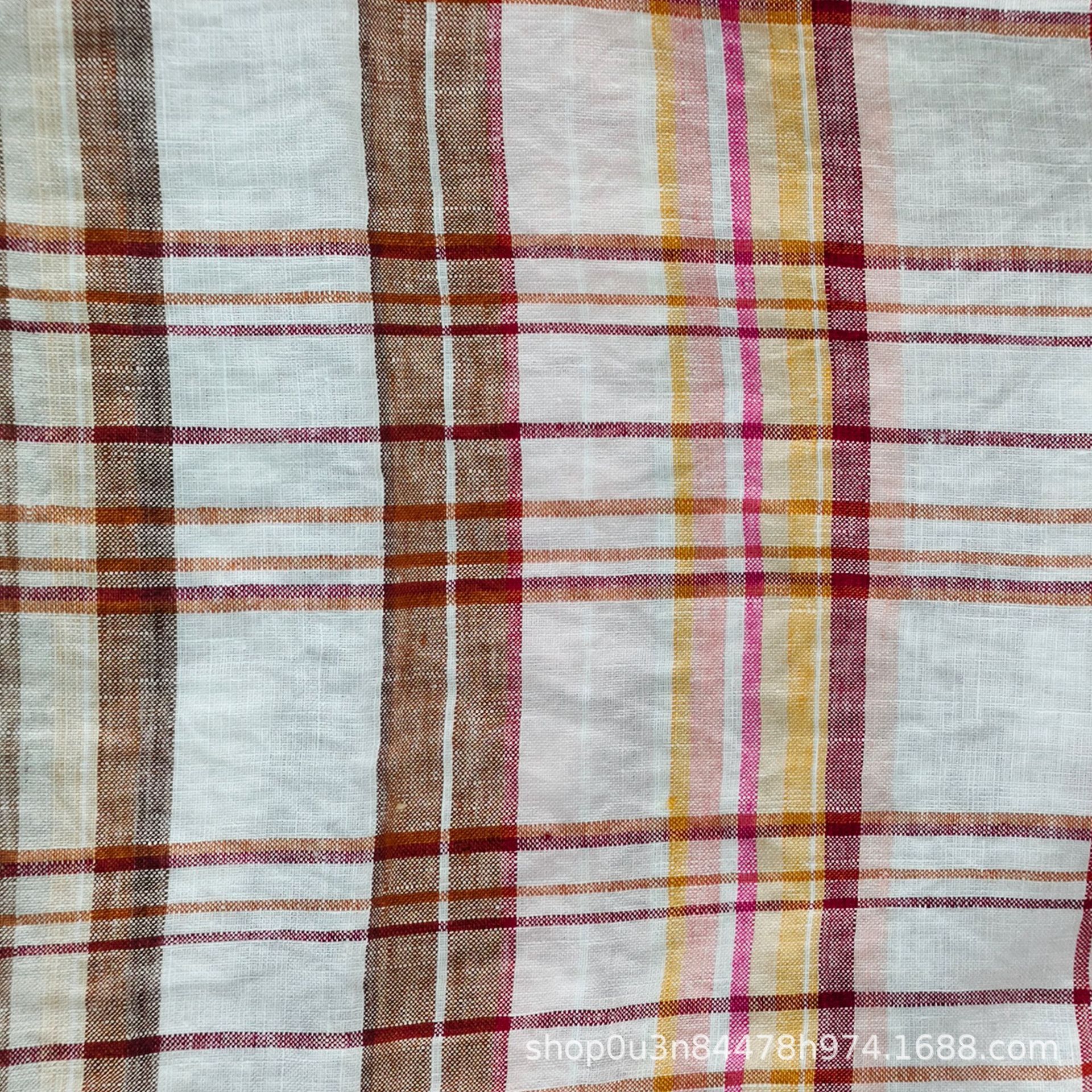 Pure linen extra-wide yarn plaid fabric 280CM plaid enzyme wash sheet fabric plaid linen quilt