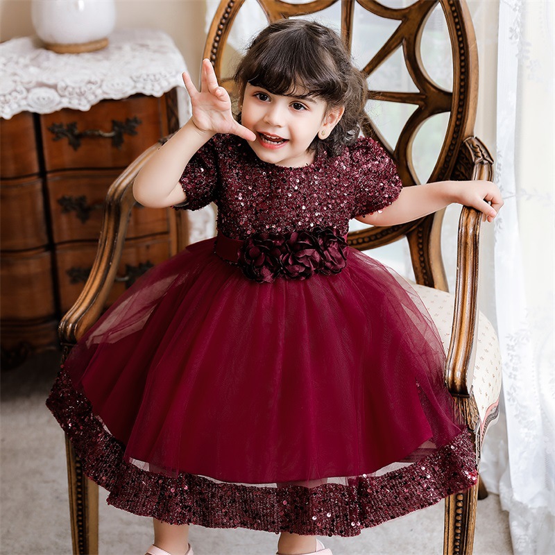 Picture of Foreign Trade Cross-border New Children's Princess Dress Sequin Mesh Girls' Wedding Dress Host Performance Dress