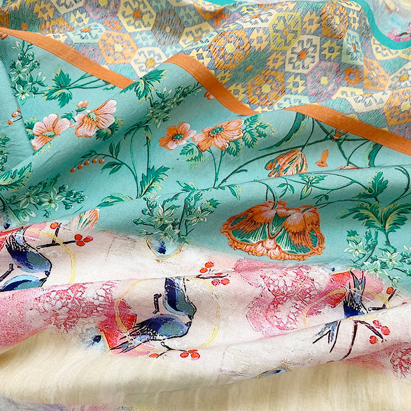 New Chinese Style Digital Printed Fabric Brocade Cotton Fabric Azalea Peony Cheongsam Dress Top Hanfu Fabric
