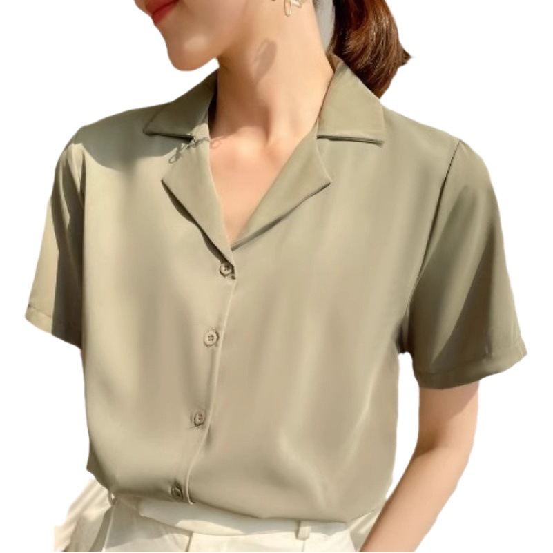Chic top women's design sense niche summer 2023 new suit collar loose shirt careful machine short sleeve shirt