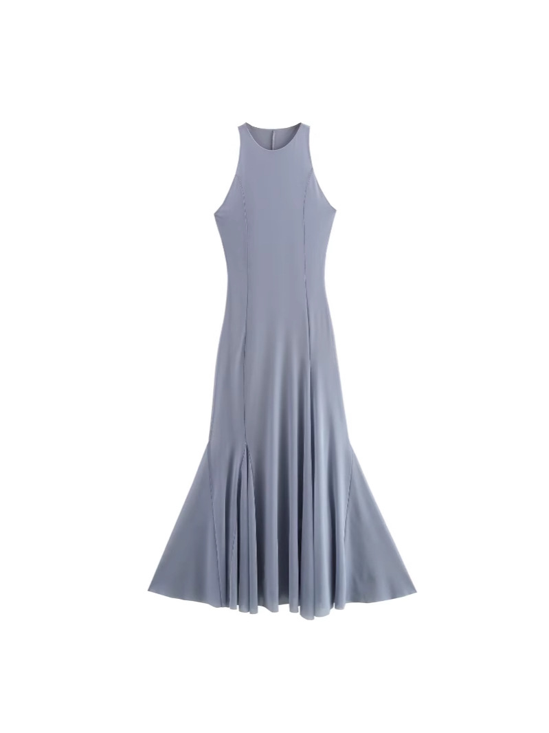 Cross-border 2025 new light mature style elegant semi-high collar sleeveless vest fishtail dress