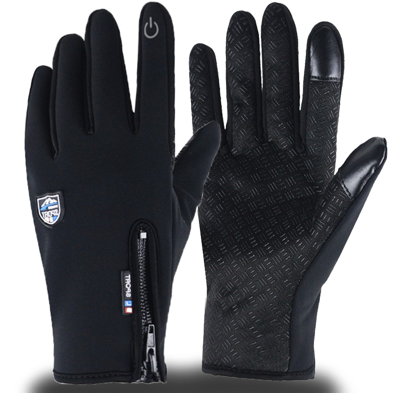 Picture of Cross-border cycling touch screen waterproof shield zipper design autumn and winter fleece-lined warm non-slip men and women windproof fleece gloves