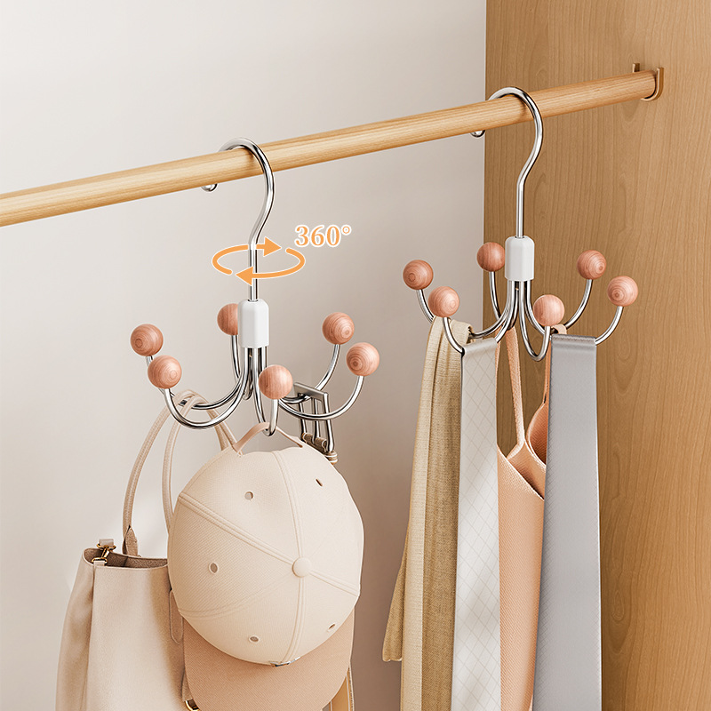 Six-claw hook 360-degree rotating wardrobe hanger multifunctional inner hanger sling coat cap storage hook