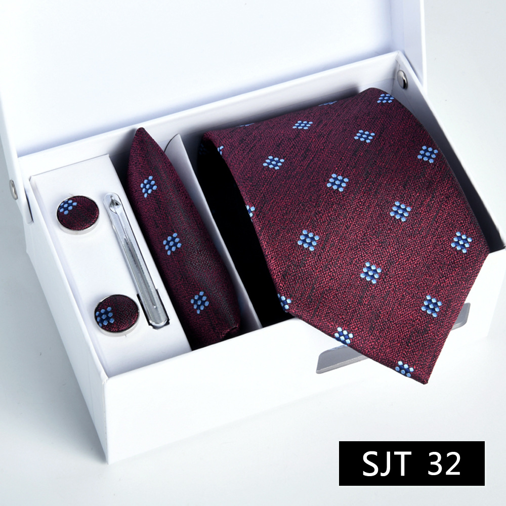 Picture of Tie formal business executive 5-piece gift box wedding = = groom wedding festive wine red in stock new