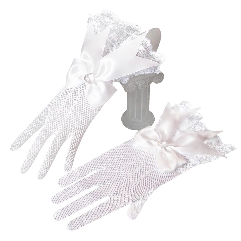Bridal wedding gloves lace bow love Diamond stretch knitted fishnet wedding dress photo gauze gloves