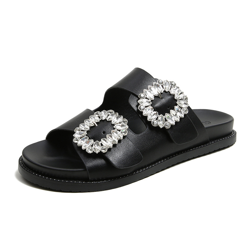 Picture of Slippers for Women Summer Outer Wear Fashion Ins Trbottomy 2025 New Thick-Soled Internet Celebrity Buckle Rhinestone Fairy Style Beach Sandals