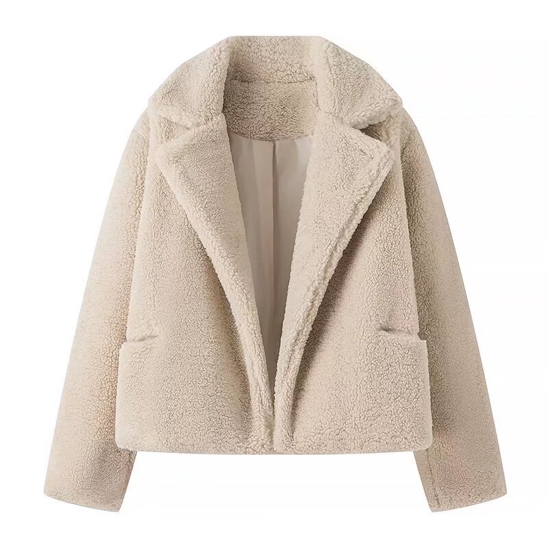 2024 spring new European and American cross-border women's street fashion lapel coat fluffy coat 1757 loose