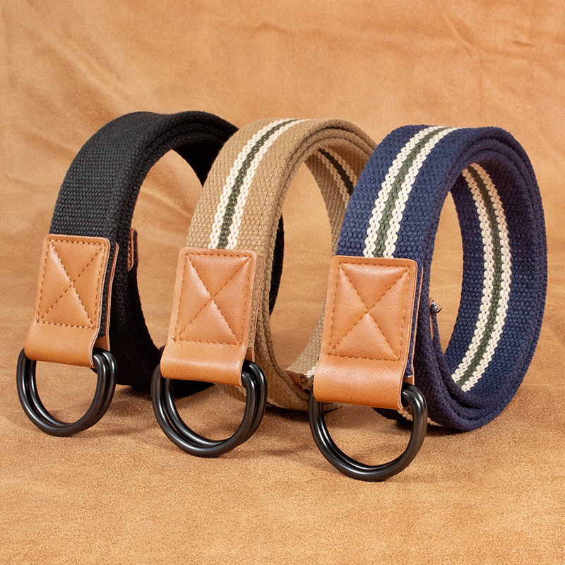 Trendy Double-Ring Buckle Canvas Pants Belt, Strong and Durable Canvas Belt, Casual and Versatile Belt Wholesale, Unisex