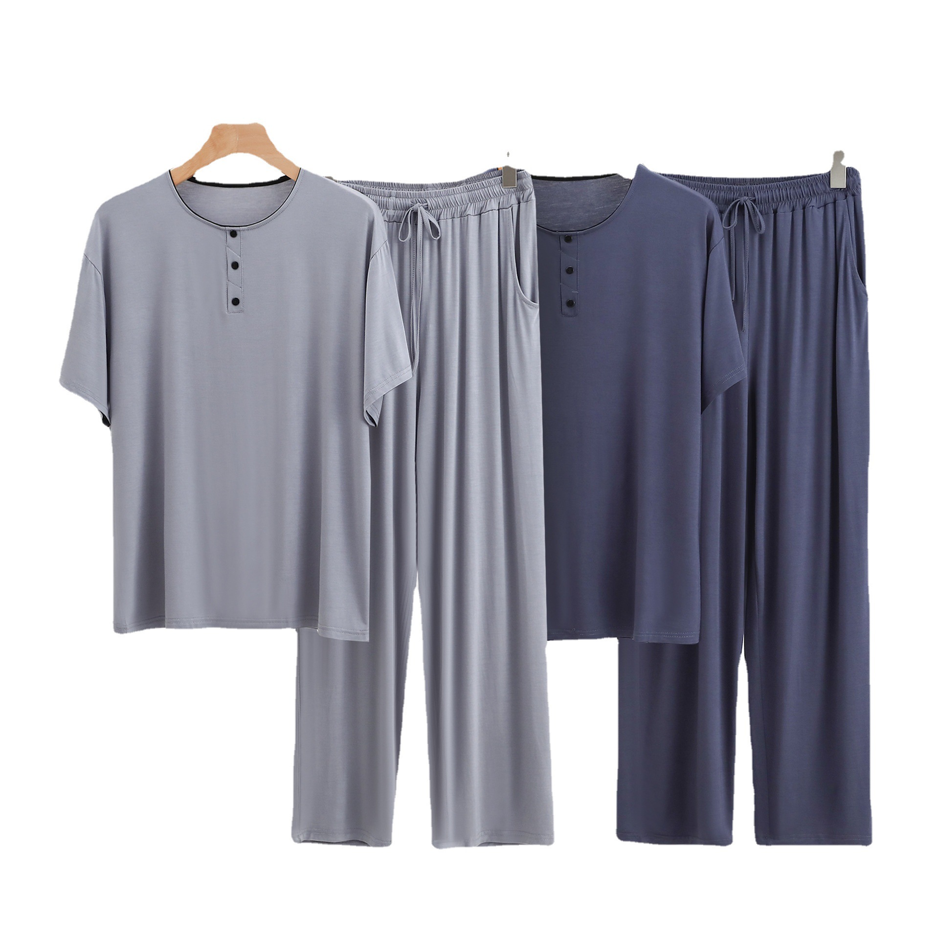 Picture of Modal Encrypted Fabric Men's Half-door Short-sleeved Trousers Casual Suit Henry Pajamas Air Conditioning Home Clothes