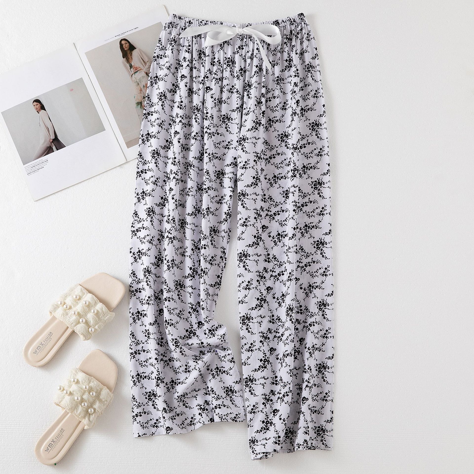 Picture of Cotton silk pajama pants women's spring and summer artificial cotton beach pants can be worn outside plus size cotton silk home wear cropped pants