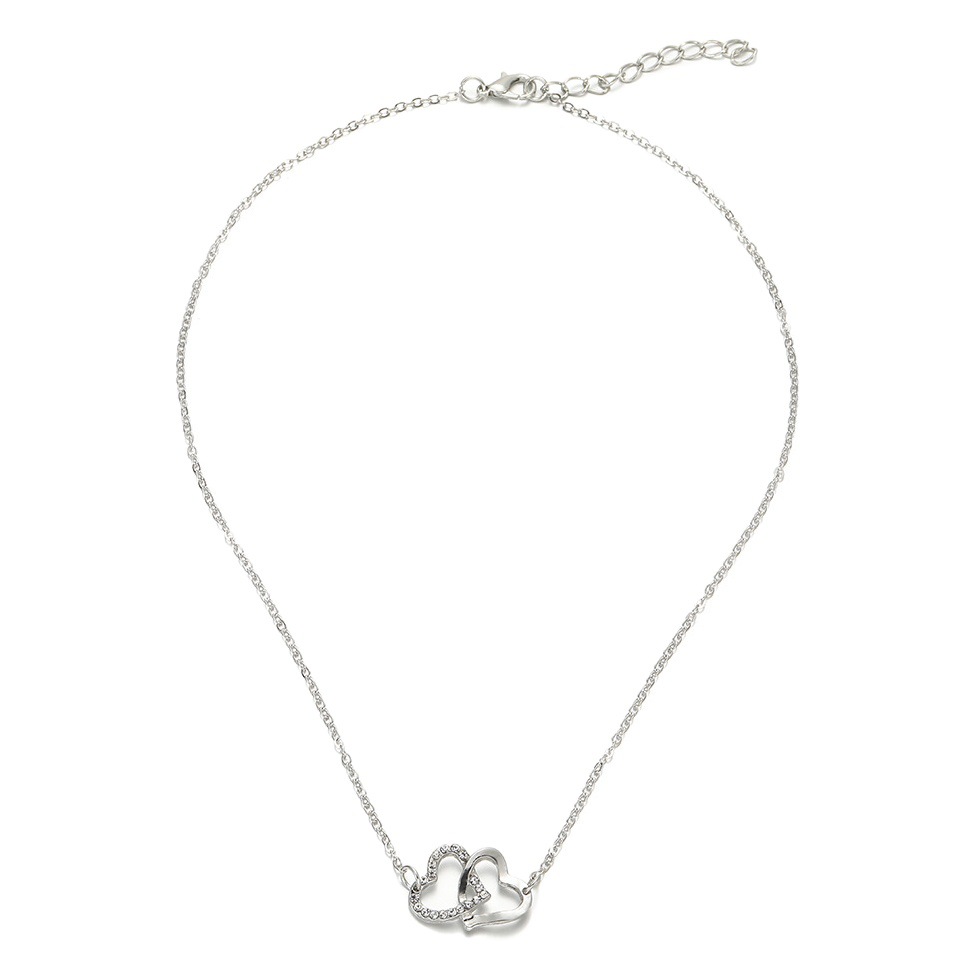New Fashion European and American Simple Double Love Necklace Jewelry suit Light Luxury Bride Double Heart Jewelry Four-piece Set