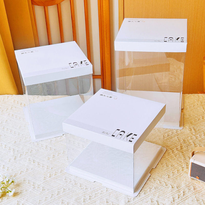 Net red cake box transparent six/eight/ten inch double layer height 6 inch 8 inch 10 inch birthday cake box wholesale
