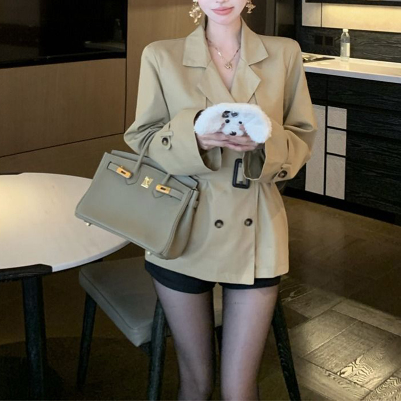 Picture of French High-End Elegant Double-Breasted Jacket Women's 2025 Autum New K-Style Small Khaki Windbreaker