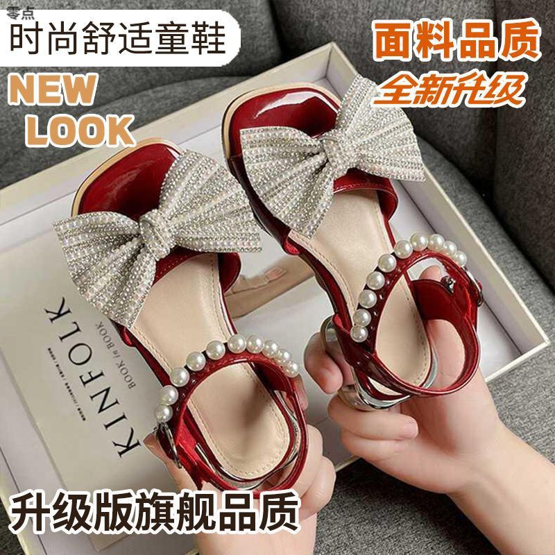 Children's crystal shoes high heels girls' summer sandals 2025 new rhinestone heeled princess sandals