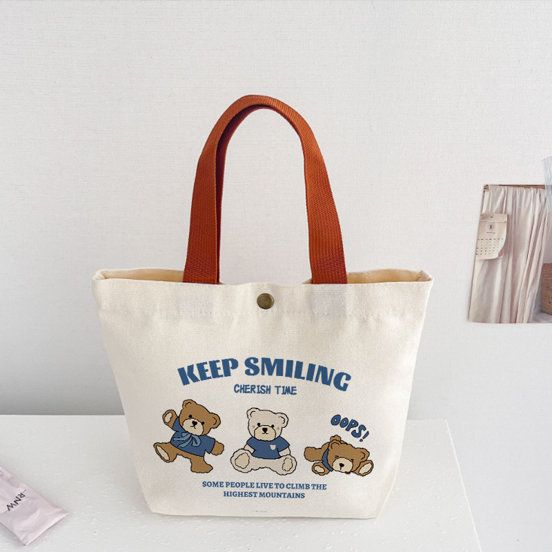 Bear Canvas Bag, Versatile Female Student Lunch Box Bag, Handbag, Small Handbag, Office Worker Lunch Bag, Lunch Bag, Small Tote Bag