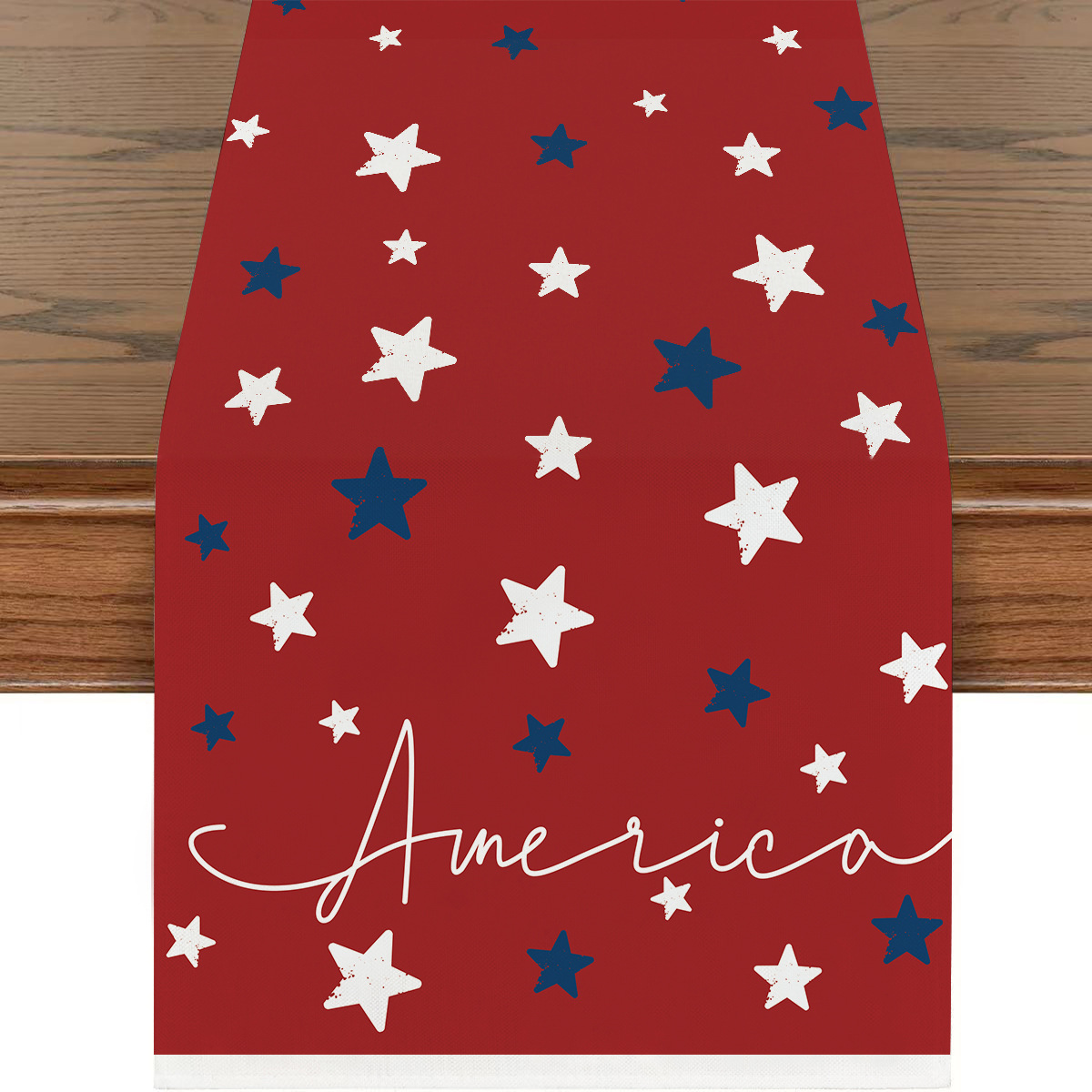 Picture of Explosions US Independence Day Decorative Table Runner Linen Star-stripe Printed Tablecloth Patriot Holiday Atmosphere Table Runner