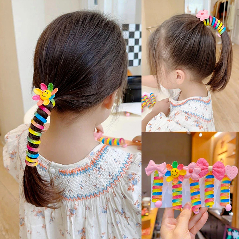 Picture of Children's coil telephone line hair band female high ponytail does not hurt hair hair rope high elastic durable rubber band Braid artifact