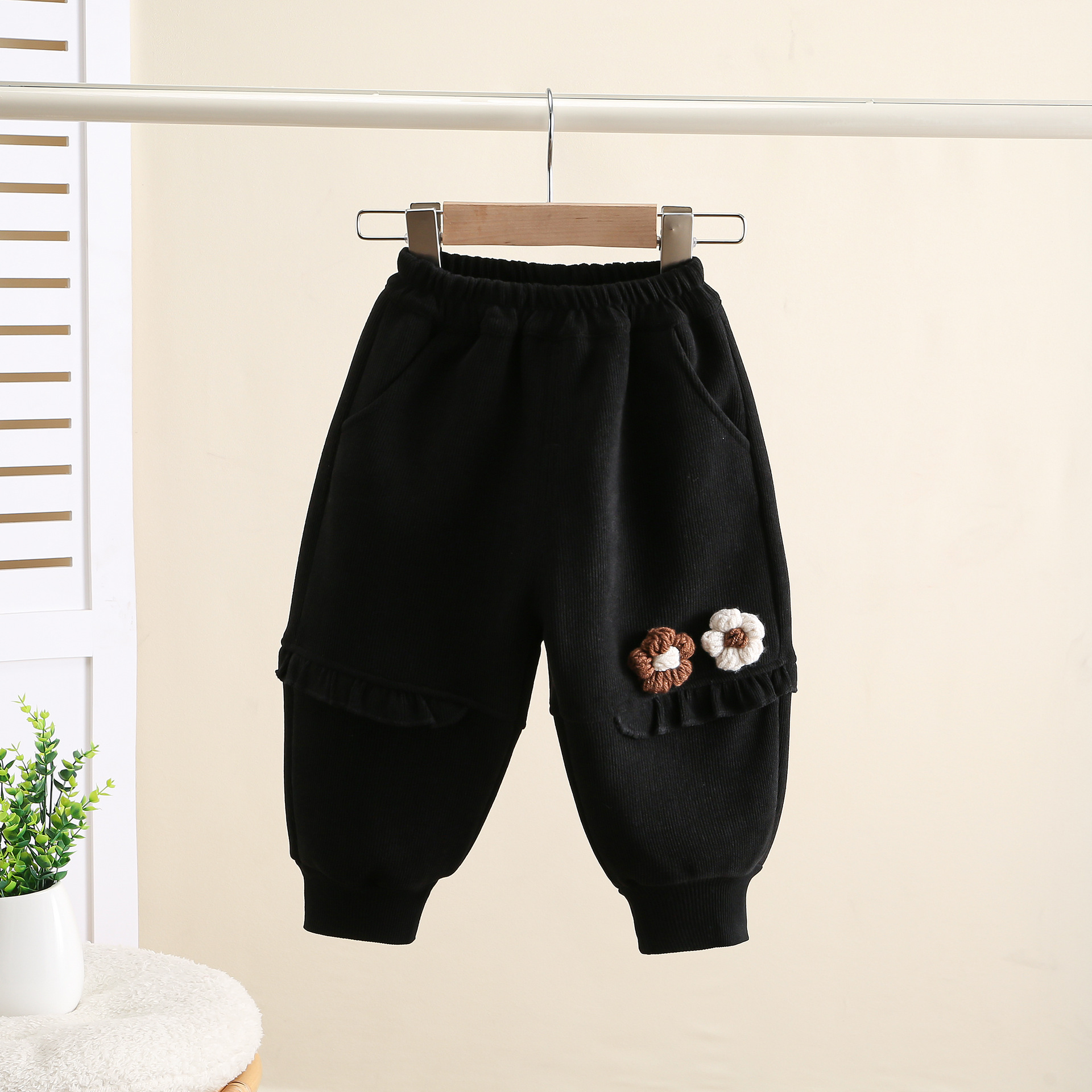 Boys and Girls Baby Fleece-Lined Pants Autumn and Winter Coat fleece-lined Western-style Children's Trousers Boys and Girls Casual One-piece Fleece Pants