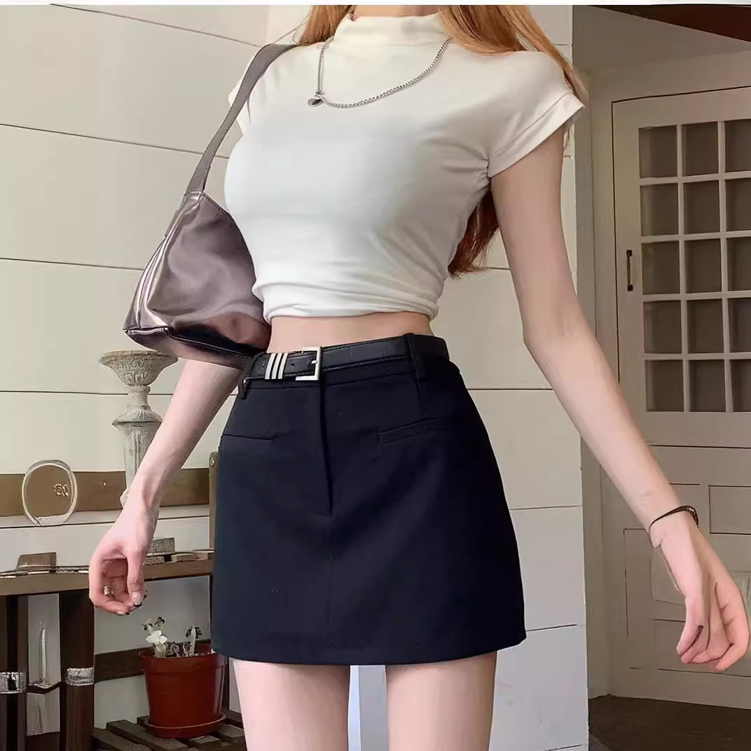 Gray suit skirt women's summer new small high waist slimming all-match hip skirt hot girl A- line skirt