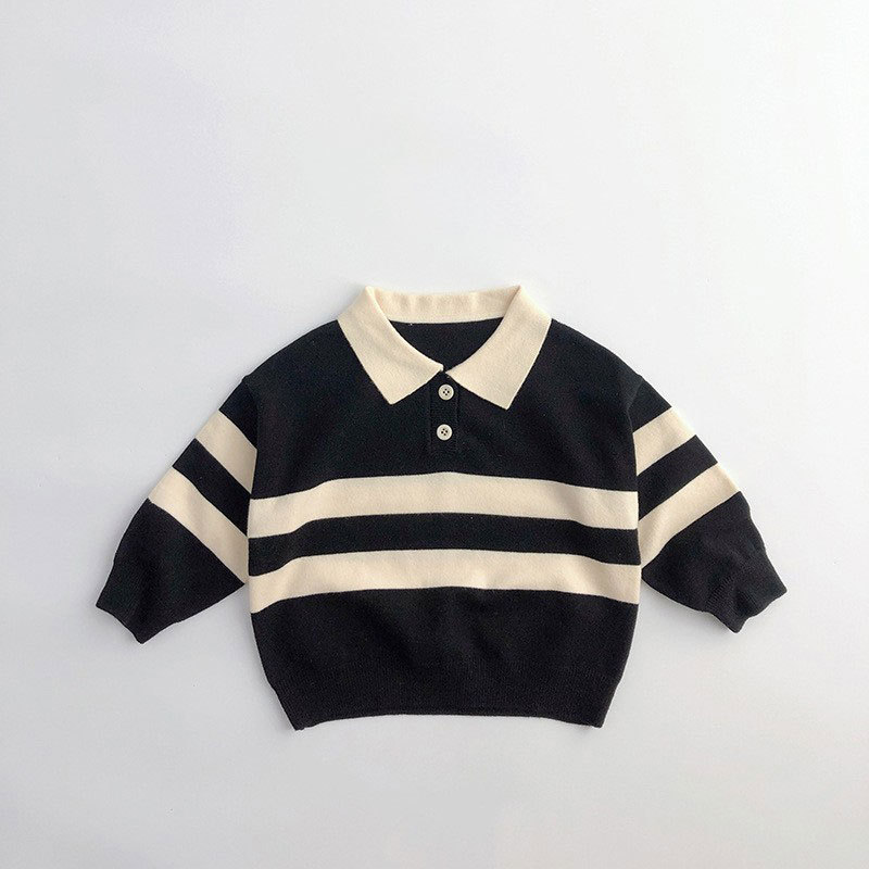 Picture of Spring and Autumn Children's Korean-style All-match Sweater Boys' and Girls' Baby Design Sense Casual Niche Striped Lapel Sweater Trendy