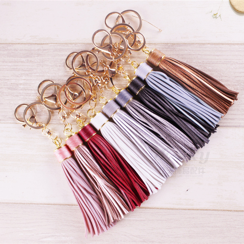 Wax line alloy gift leather tassel car key chain women's bag pendant key chain jewelry Amazon diy