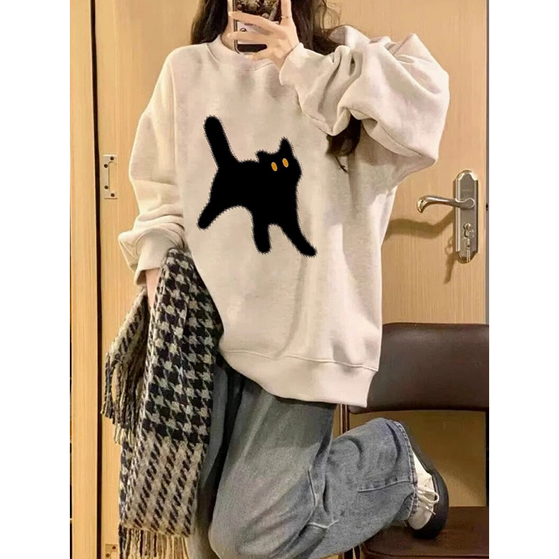 Picture of American Retro Oversize Round Neck Sweatshirt for Women 2025 New Spring and Autum Gray Velvet Early Autum Outwear Top
