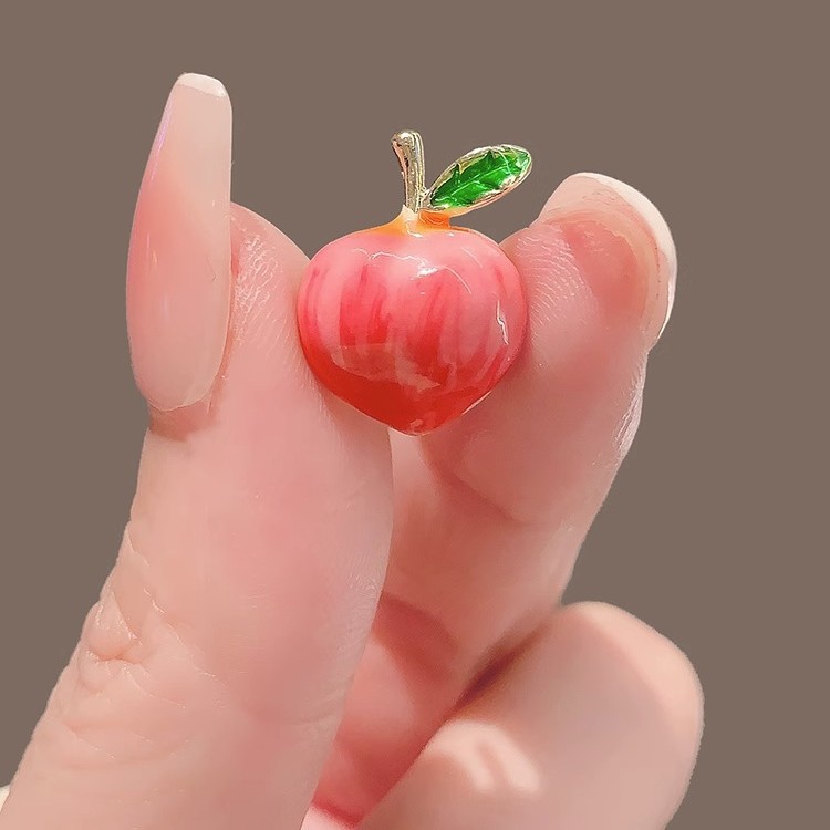 Japanese Style Spring and Summer New Peach Brooch Women's Anti-Glow Trendy Collar Pin Button Fashionable Simple Cardigan Suit Accessories