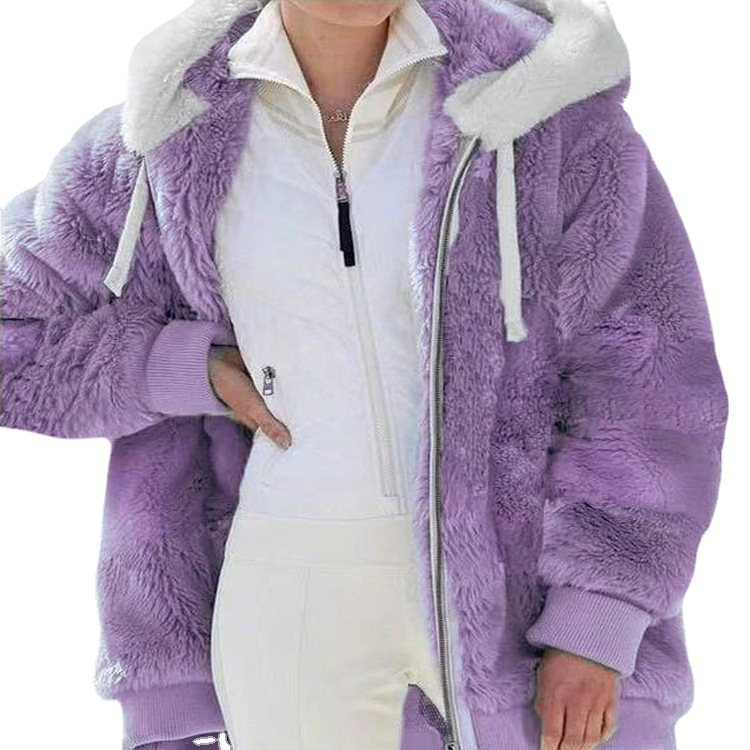 Picture of Spot Wish Independent Station 2024 Amazon Hot Selling New Autumn and Winter Loose Plush Zipper Hooded Jacket for Women