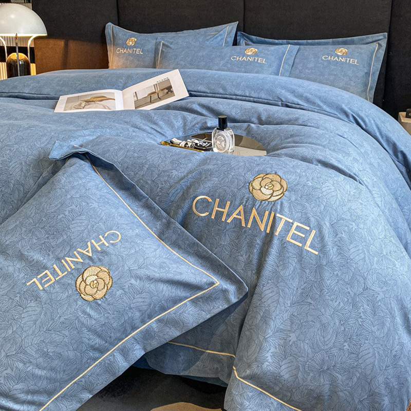 Picture of Light luxury embroidery thickened brushed bedding four-piece quilt cover quilt cover bed sheet three-piece fitted sheet factory wholesale