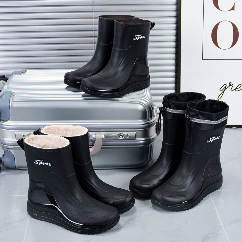 Fashion mid-barrel rain shoes men's non-slip water shoes warm short barrel rain boots men's bunched water boots wholesale rubber shoes men's cross-border