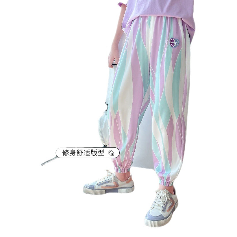 Girls' summer anti-mosquito pants 2023 new Korean Style Thin Ice Silk children's pants middle and big children's summer sports pants