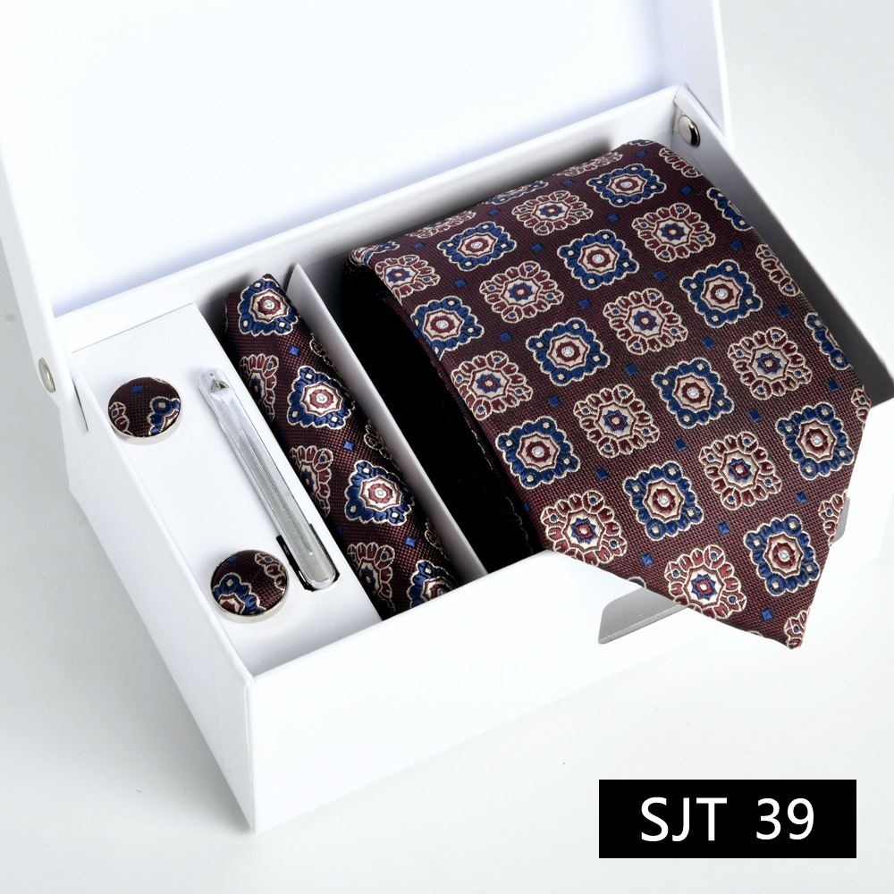 Picture of Tie formal business executive 5-piece gift box wedding = = groom wedding festive wine red in stock new
