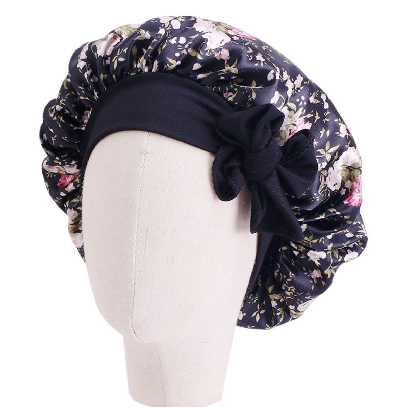 Children's elastic strap nightcap bow satin round CAP Beauty hair care cap JDKB-21C