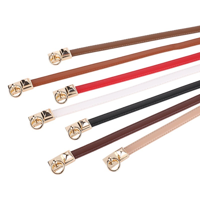 Adjustable Women's Leather Belt with Buckle dress All-match Cowhide Thin Waist Seal Black Vintage Leather Belt Women