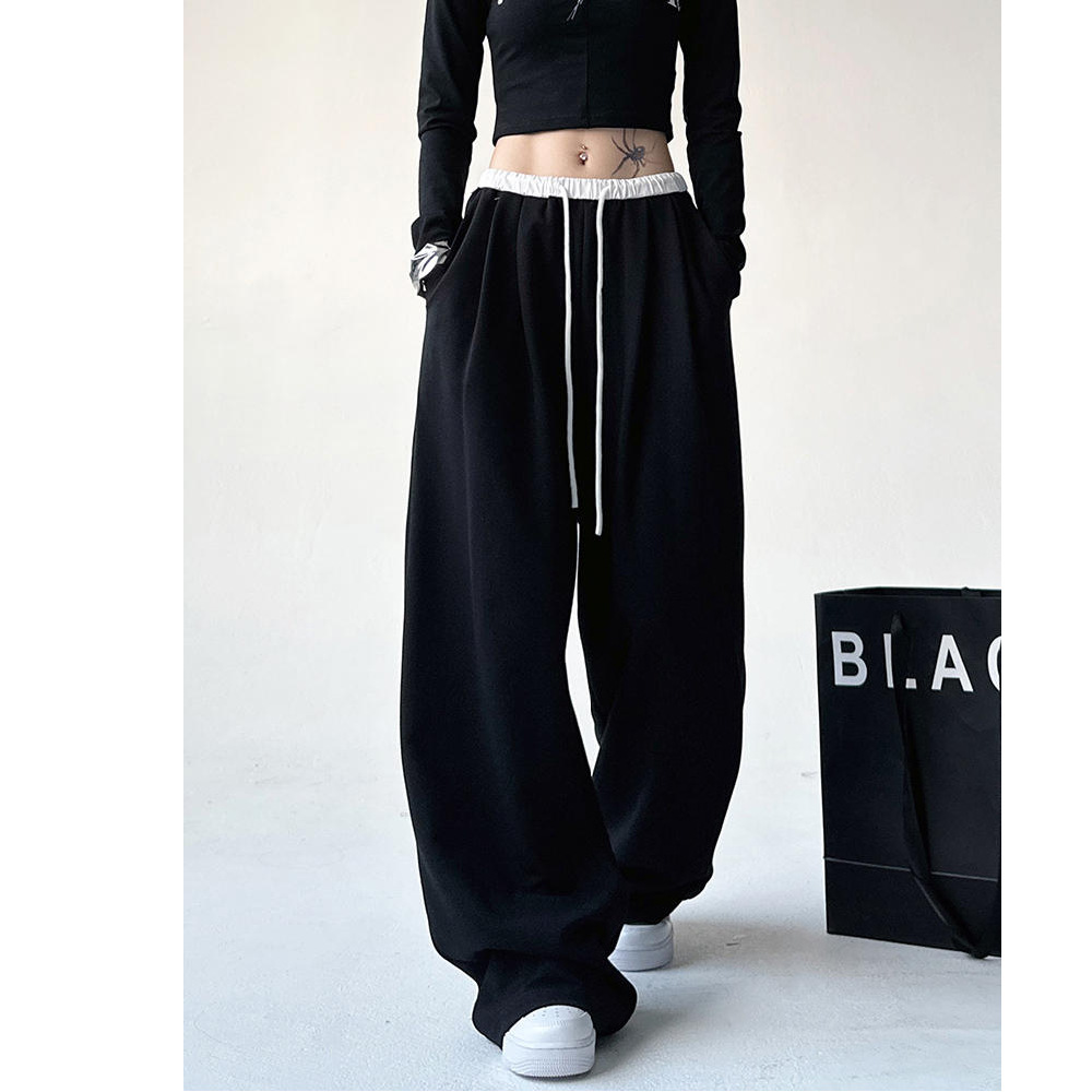American Grey Sports Pants Women's Spring and Autumn 2024 New High Waist Dummy Loose Sweatpants Casual Straight Wide Leg Pants