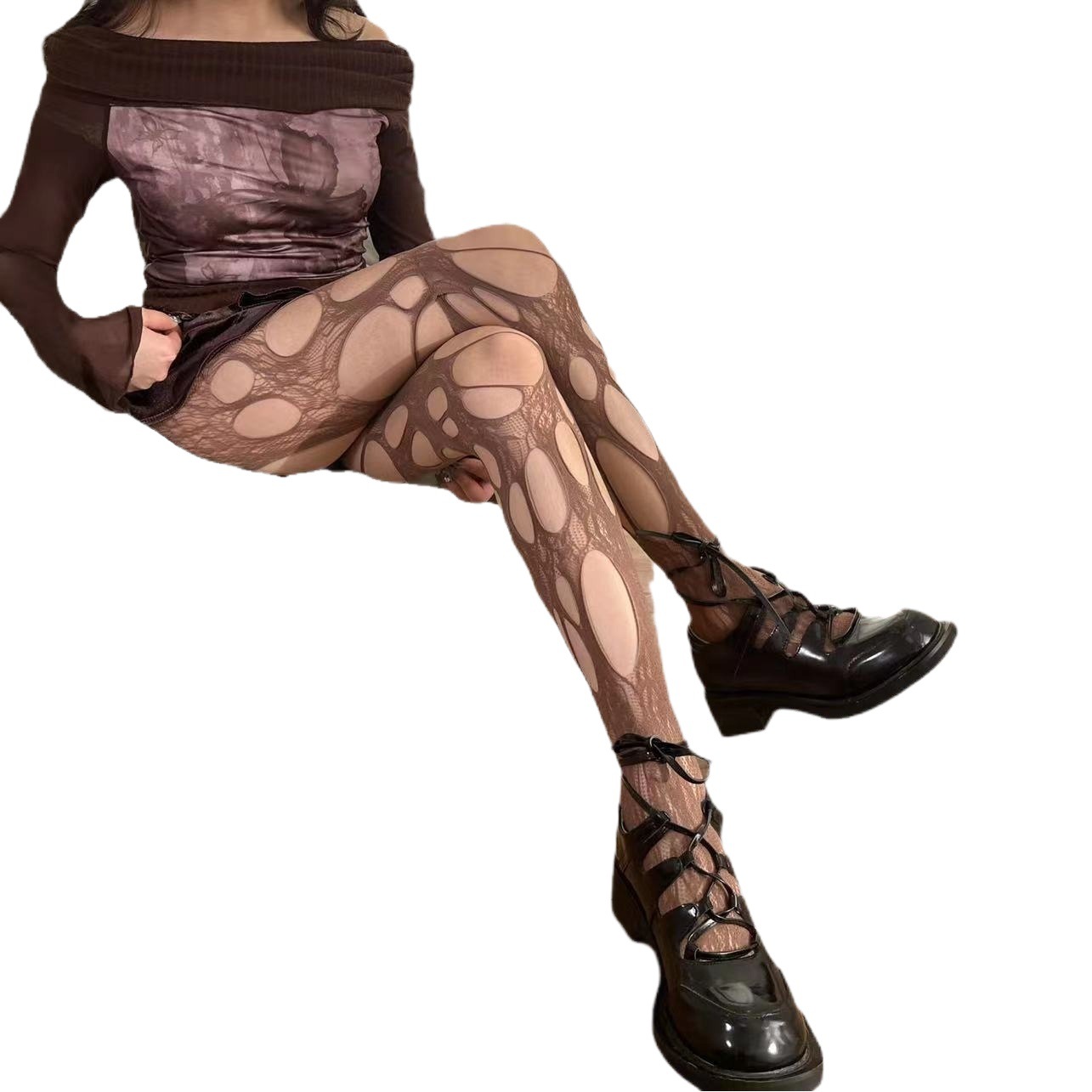 2024 spring and summer New irregular ripped personality punk fishnet socks cool spicy bottoming pantyhose tide socks thin stockings