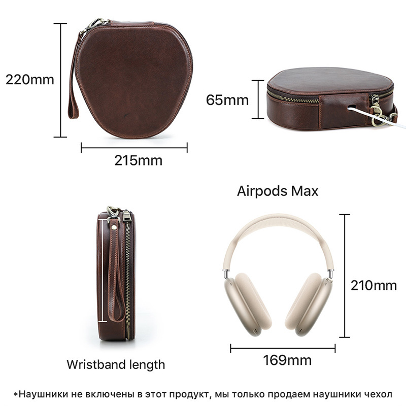 Picture of Suitable for Apple Airpodsmax Head-Mounted Wireless Headphone Bag Genuine Leather Satchel Headphone Cosmetics Bag Drop Shipping