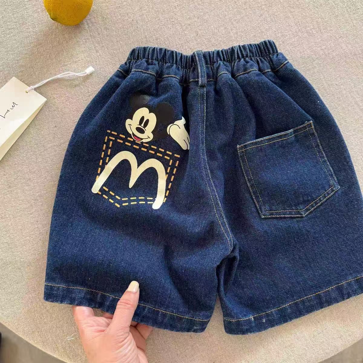 Summer 2025 New Boys and Girls Japanese Style Trendy Cartoon Casual Pants Children's Baby Denim Shorts Children's Five-point Pants