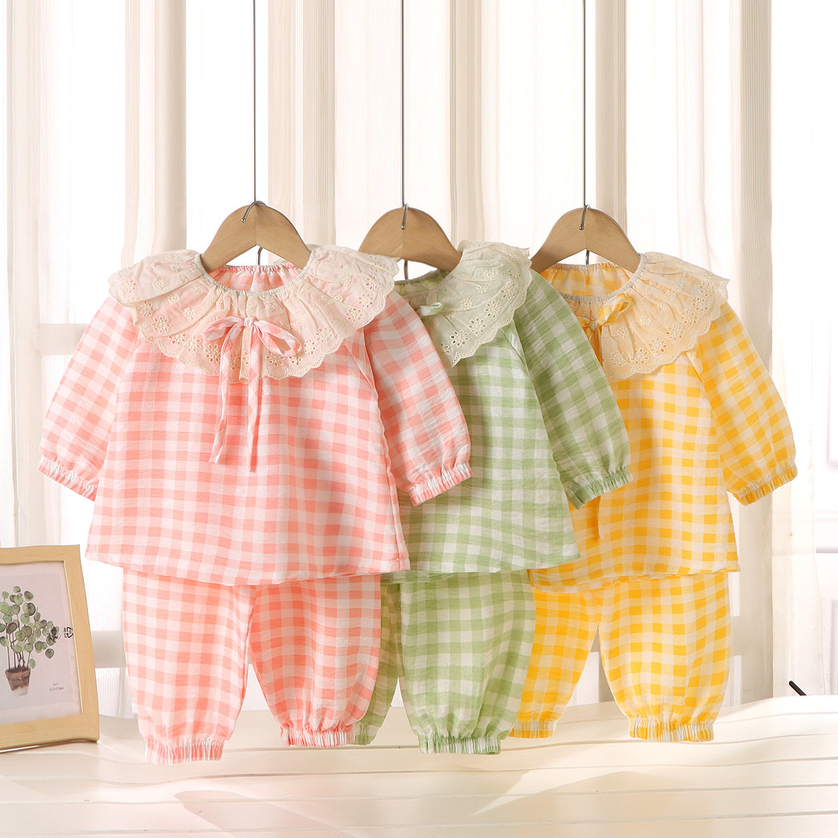 Girl's Cloud Cotton Home Clothes suit Cute Fresh Doll Collar Summer Loose Thin Children's Pajamas Two-piece Set
