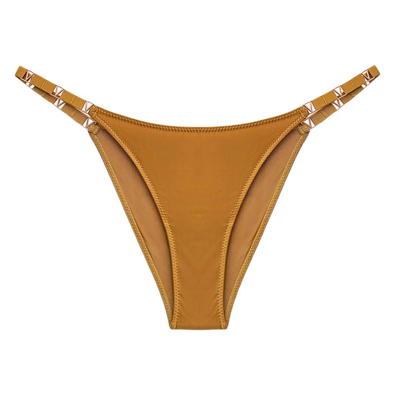 Sexy ladies underwear European and American ice silk seamless fitness letters metal pure thong stripe red solid color sports