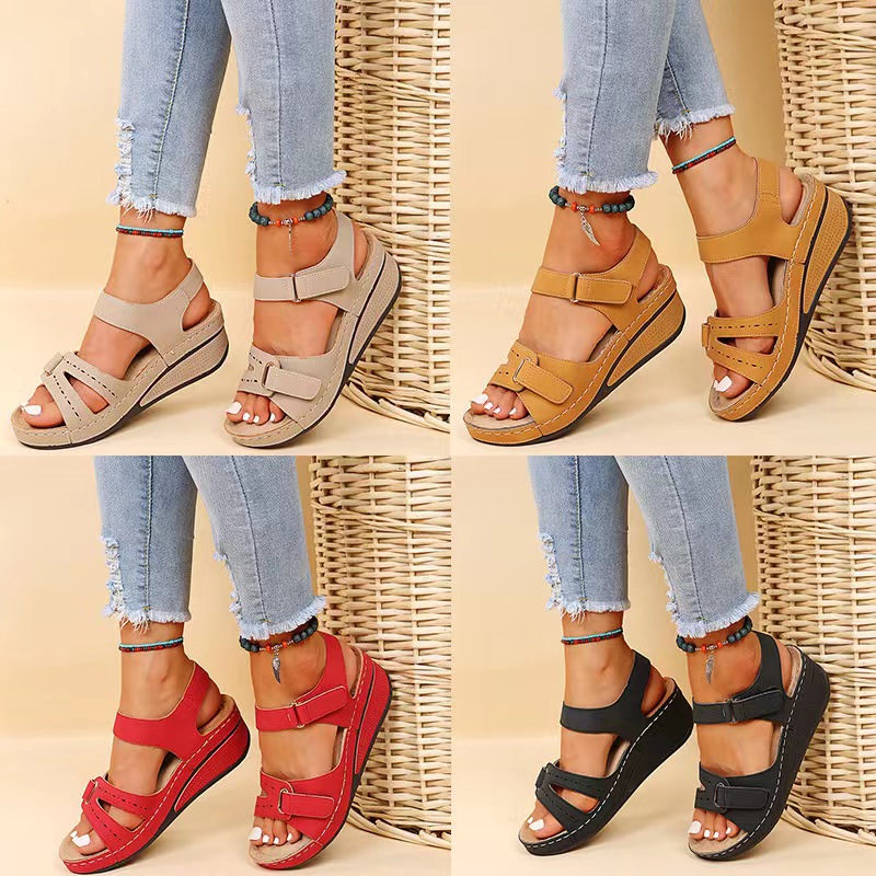 New 2024 Large Size Casual Peep-Toe Sandals, Amazon's Hot-Selling Roman Style Women's Outdoor Magic Tape Shoes with Thick Soles
