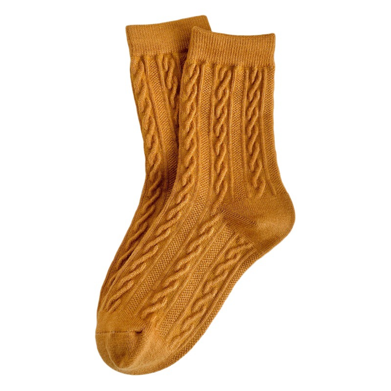 Winter thickened socks women's Japanese knitted Twist cashmere women's mid-calf socks ins fashionable all-match retro warm pile