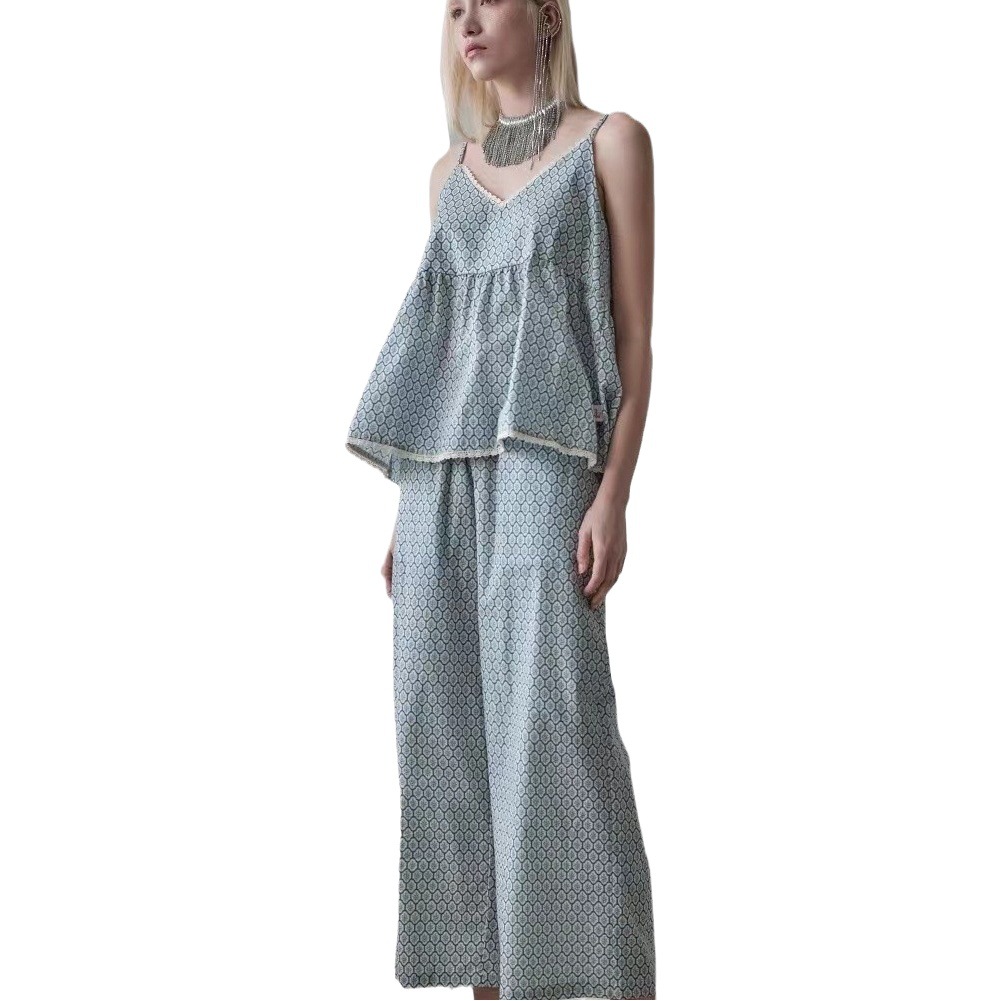 Spring/Summer 2024 Cotton Sweet Small Floral Sexy Sling Trousers Pajamas suit Nightgown Women
