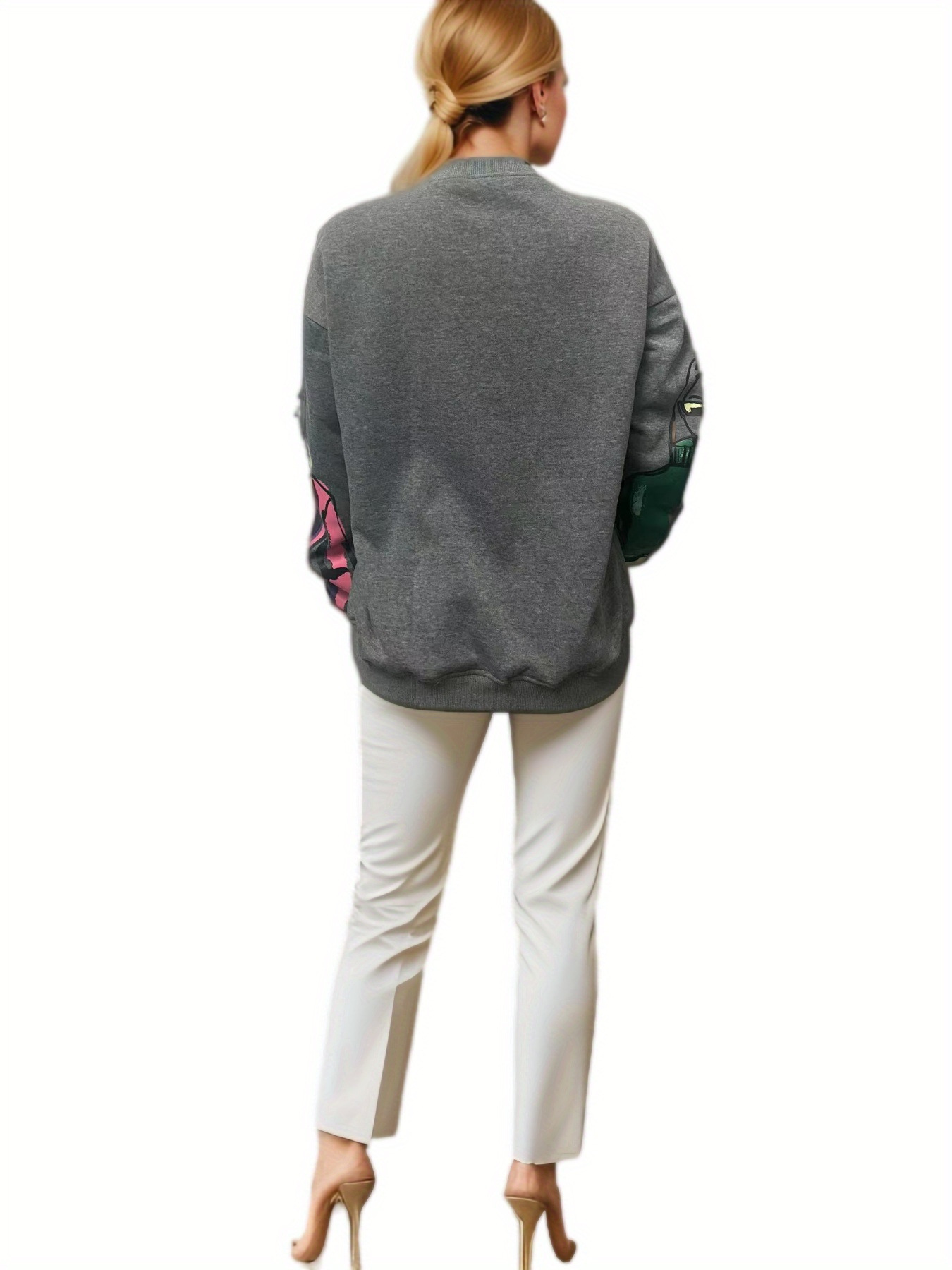 Picture of 2023 Autumn and Winter Women's Warm Fleece-Lined Hoodless Round Neck Loose Printed Sweatshirt with 3D Printing