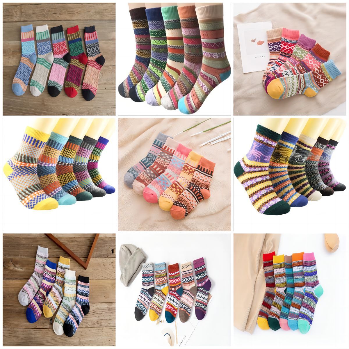 Amazon [5 pairs] autumn and winter two-way vintage rabbit wool socks women's ethnic style warm socks